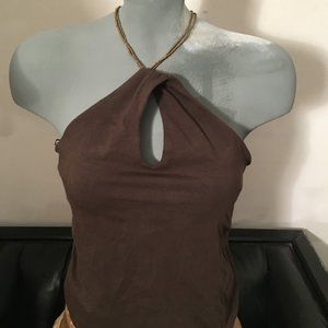 Chaps brown tank with beaded halter, NEW with tags